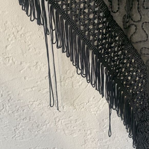 Scala Black Beaded Fringe Sheer Shawl Wrap Boho Jeweled Special Occasion Chic - Picture 11 of 11